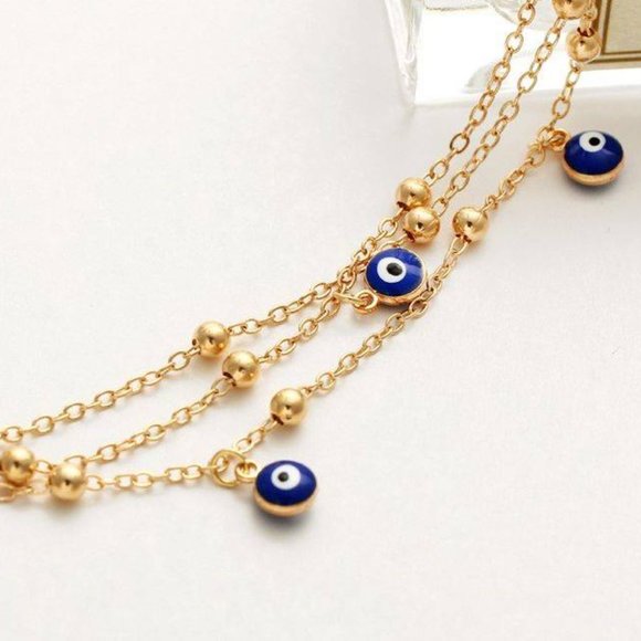 Blue Evil Eyes Bracelet or Anklet ( Adjustable size) - Picture 3 of 3